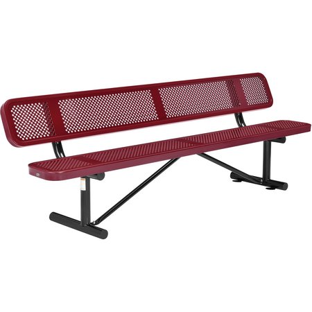 GLOBAL INDUSTRIAL 96 Perforated Metal Outdoor Picnic Bench with Backrest, Red 262077RD